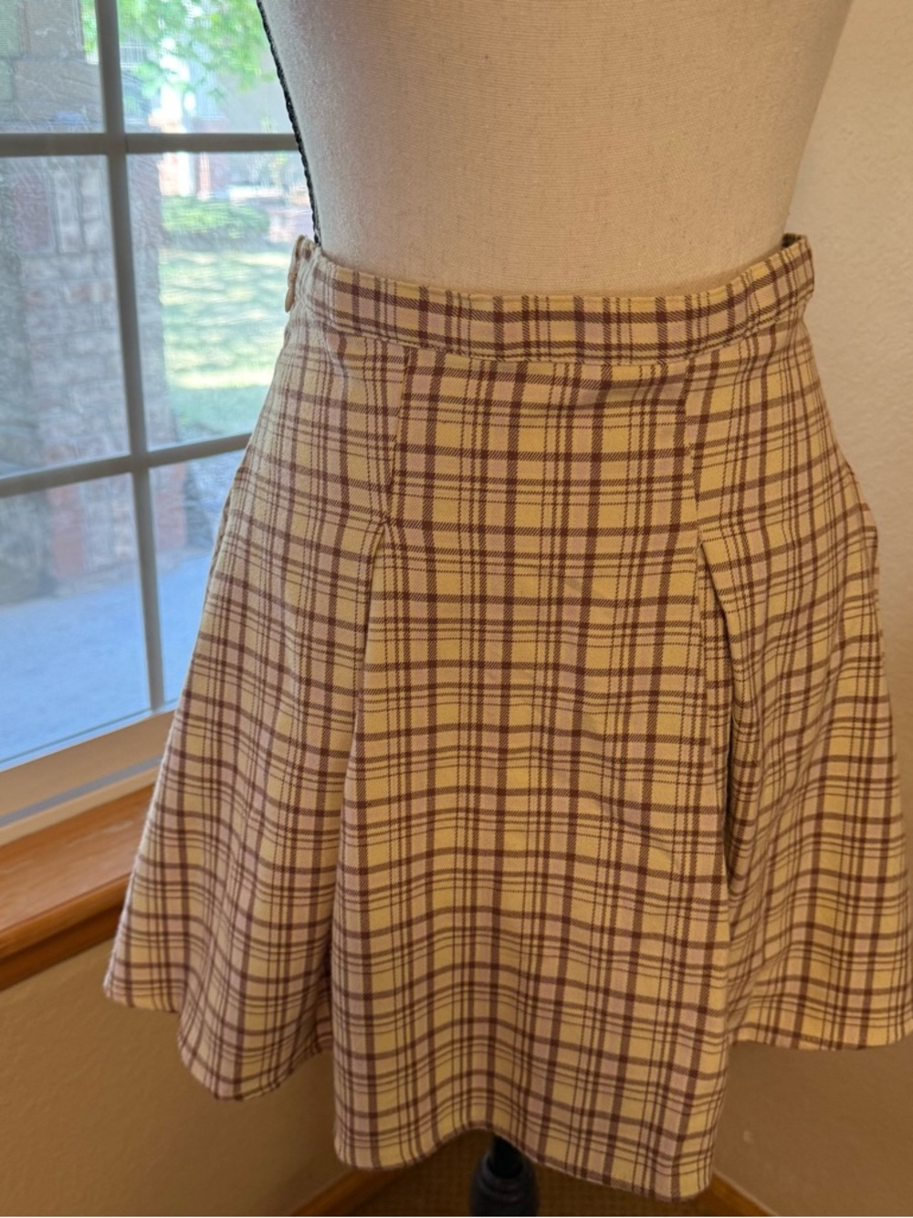 SO Cream and Brown Plaid Skater Skirt